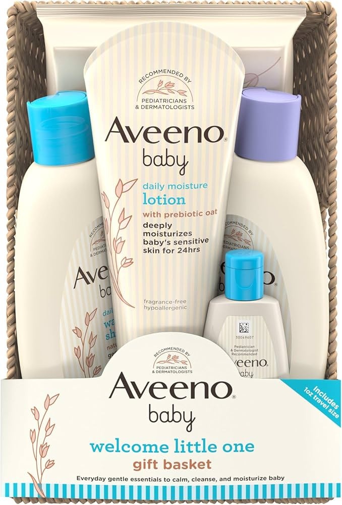 Aveeno Baby Welcome Little One Gift Basket, Baby Skincare Set with Nourishing Baby Body Wash & Sh... | Amazon (US)