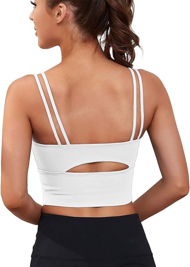 Womens Longline Sports Bra Padded Yoga Workout Top Strappy Crop Tops Fitness Gym Tank Camisole Sh... | Amazon (US)