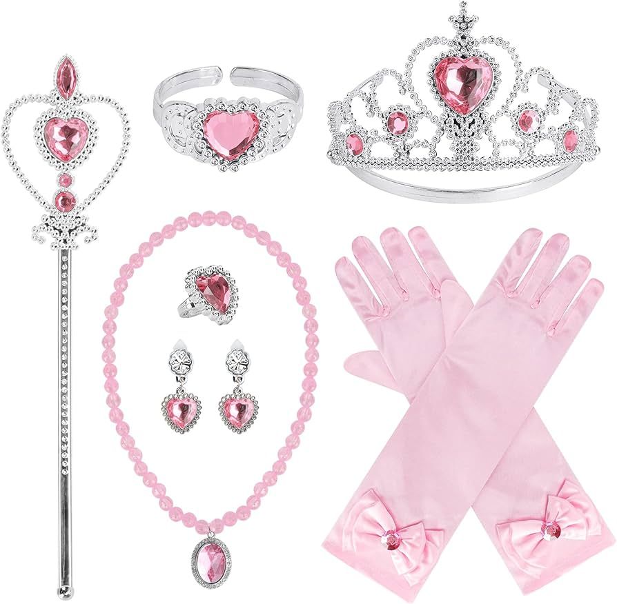 Princess Dress Up Party Accessories for Princess Costume Gloves Tiara Wand Necklace Earrings Brac... | Amazon (US)