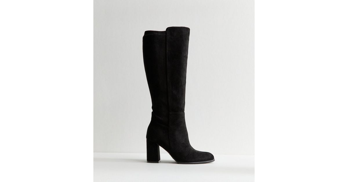 Wide Fit Black Faux Suede Knee High Boots | New Look | New Look (UK)