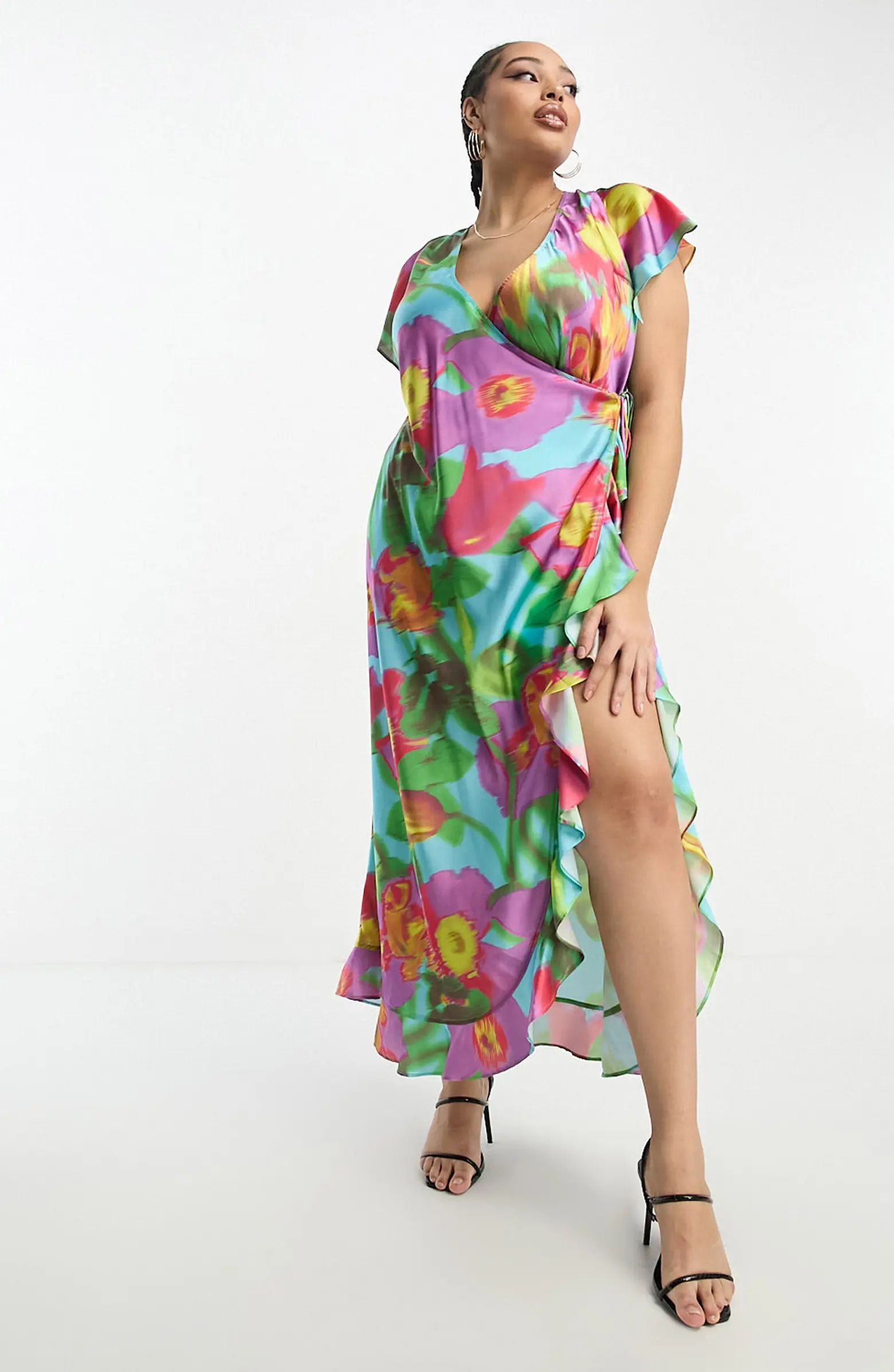 ASOS DESIGN Curve Abstract Floral Satin Maxi Dress | Nordstrom | Nordstrom