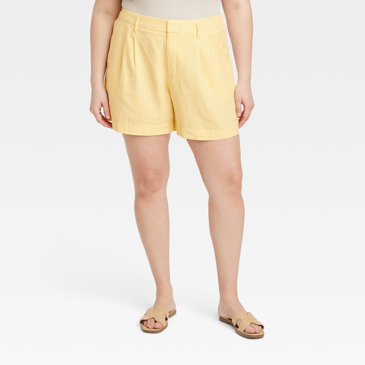 Women's High-Rise Linen Pleated Front Shorts - A New Day™ Yellow 17 | Target