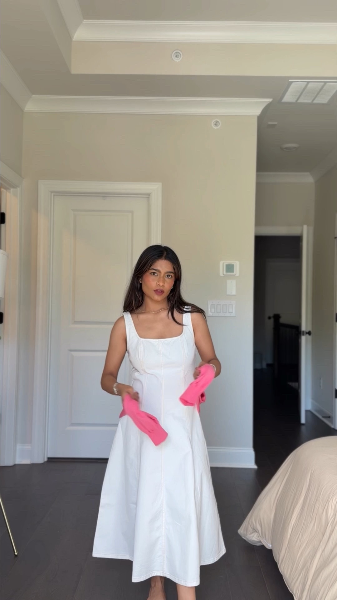 Denim white midi dress for Spring. Very flattering for petites. Wearing small petite but need to size down to xs. 
Not wearing a bra and the dress comes with back zipper. Dress on sale  



#LTKPetite #LTKmomlife #LTKSeasonal