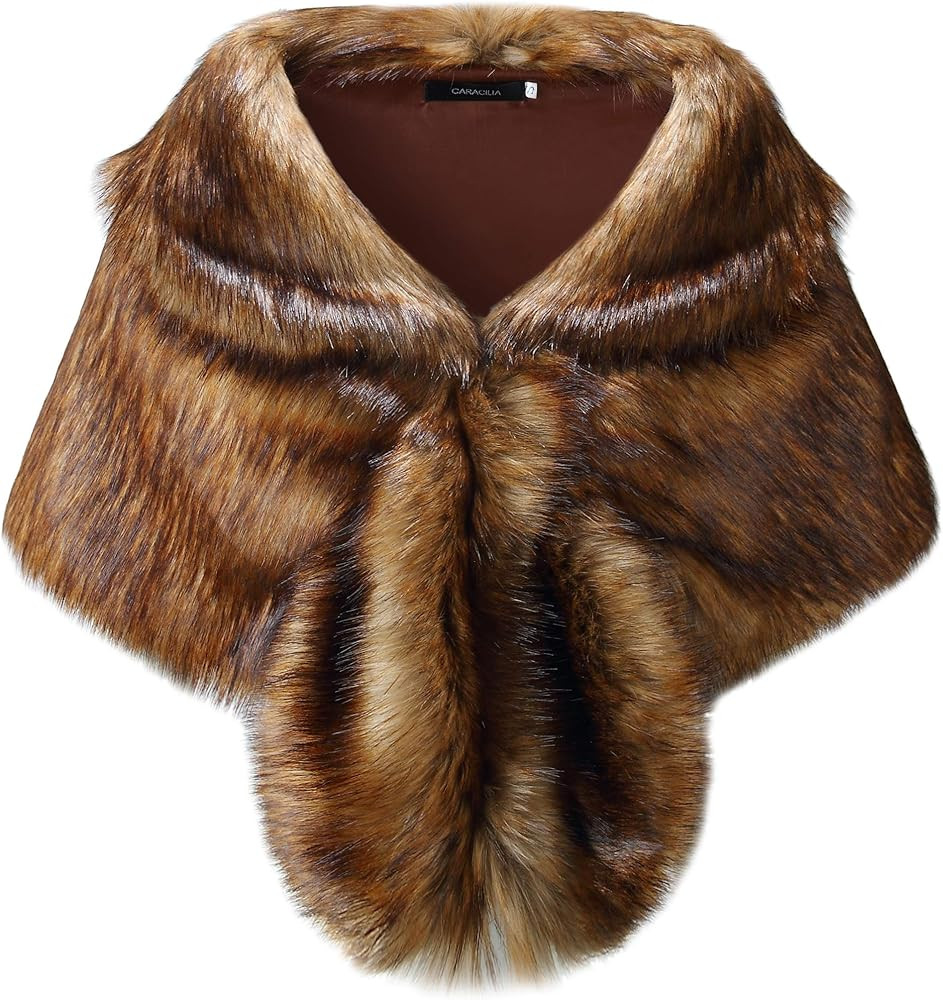 Caracilia Faux Fur Shawl Wrap Stole Shrug Winter Bridal Wedding Cover Up | Amazon (US)