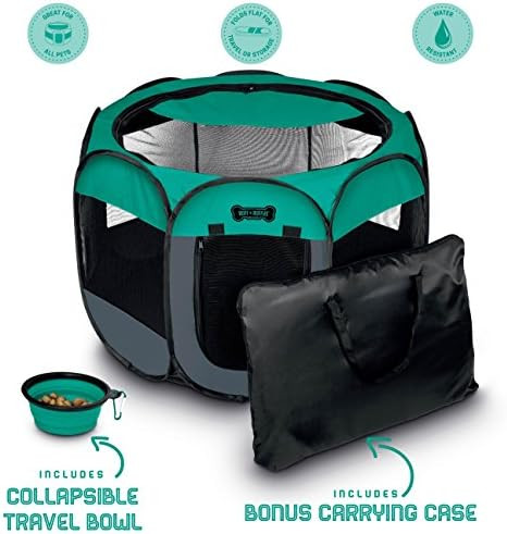 Ruff 'n Ruffus Portable Foldable Pet Playpen + Free Carrying Case + Free Travel Bowl | Available in  | Amazon (US)