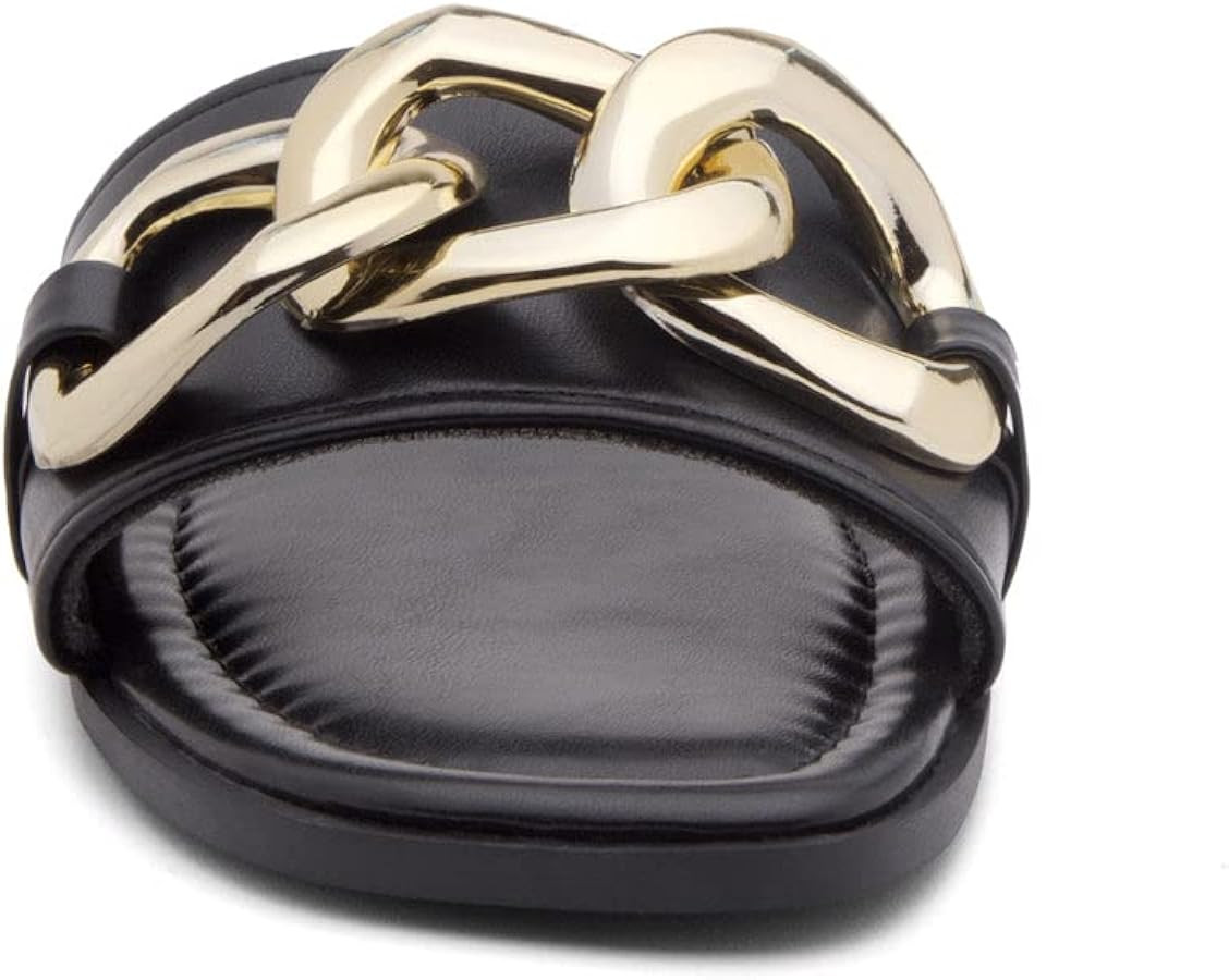 Shoe Land Womens EMMA Flat Sandals Square Open Toe Single Band Slides | Amazon (US)