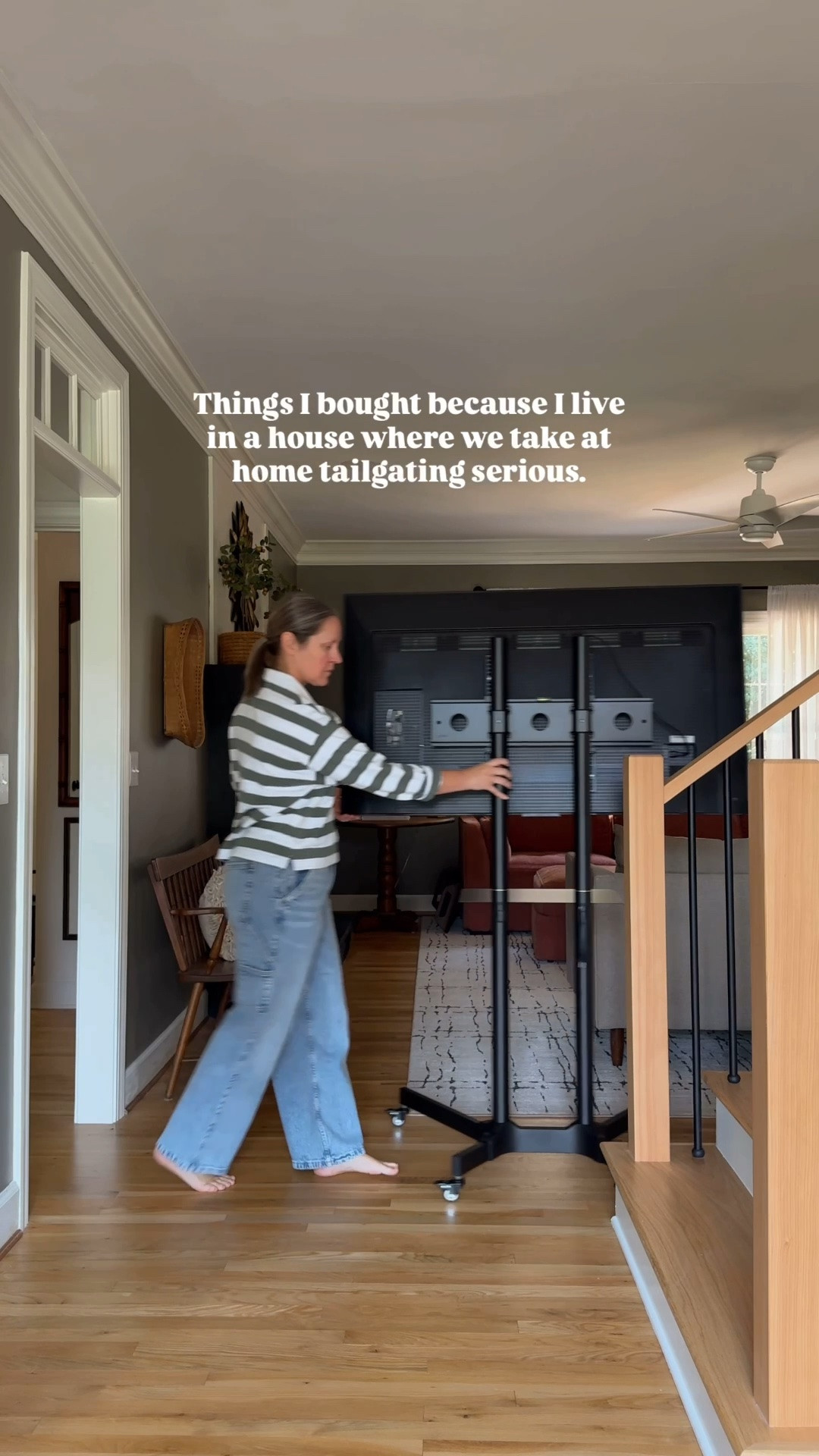 #ad We’re getting ready for all of our at home tailgating and this mobile tv cart from @Wayfair is the new MVP. Every weekend for years Ray was popping up a portable table for the extra TV and I just couldn’t take that look any longer. #wayfair #wayfairpartner

#LTKHome #LTKSaleAlert #LTKSeasonal