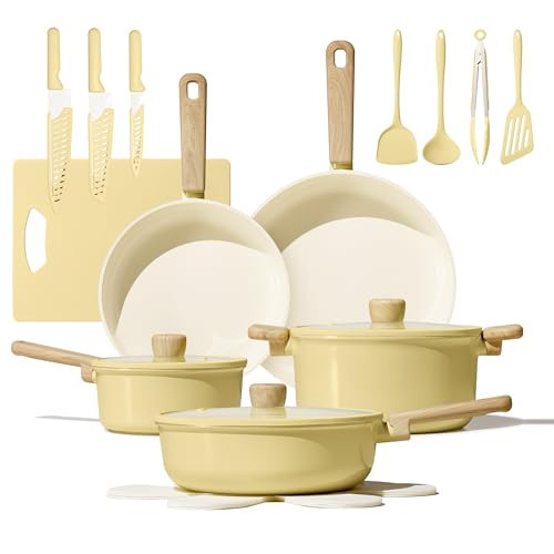 CAROTE 24pcs Ceramic Cookware Set, Pots and Pans Non Stick Kitchen Cookware Sets, Pots and Pans Set Cooking Set with Knife Set | Amazon (US)