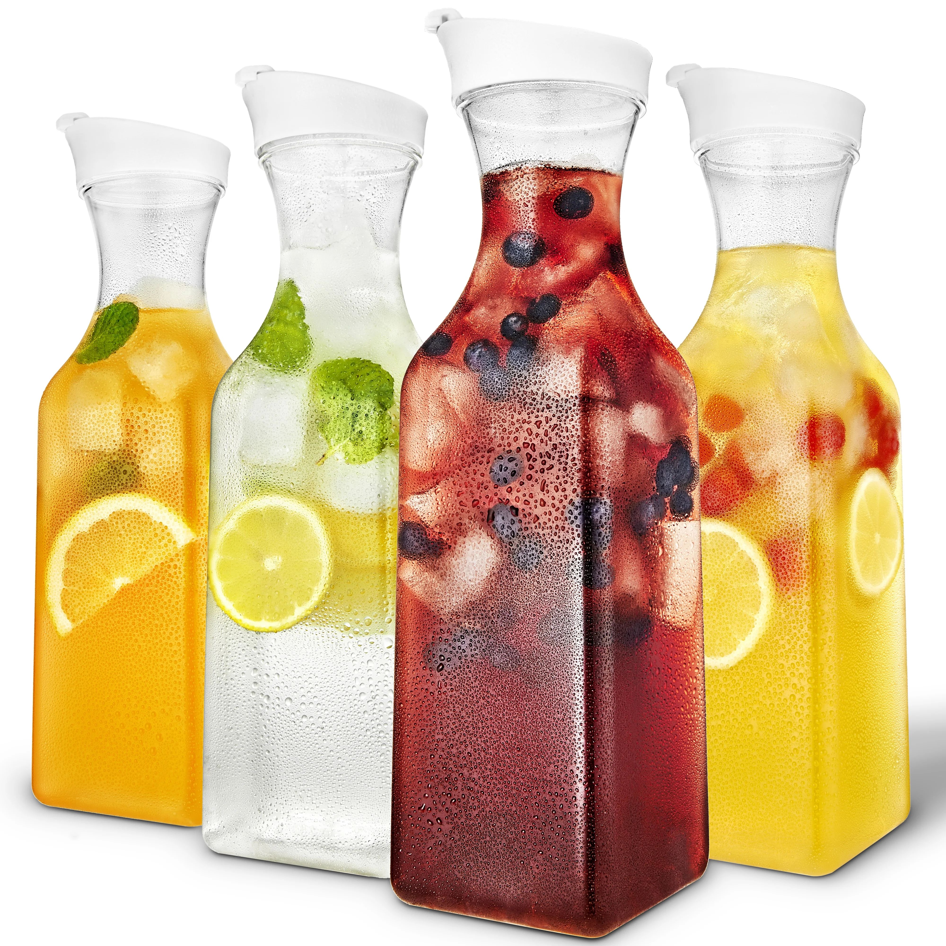 Stock Your Home 50 oz Square Carafes Plastic Juice Carafe with Lids (Set of 4) 50 oz Carafes for ... | Walmart (US)