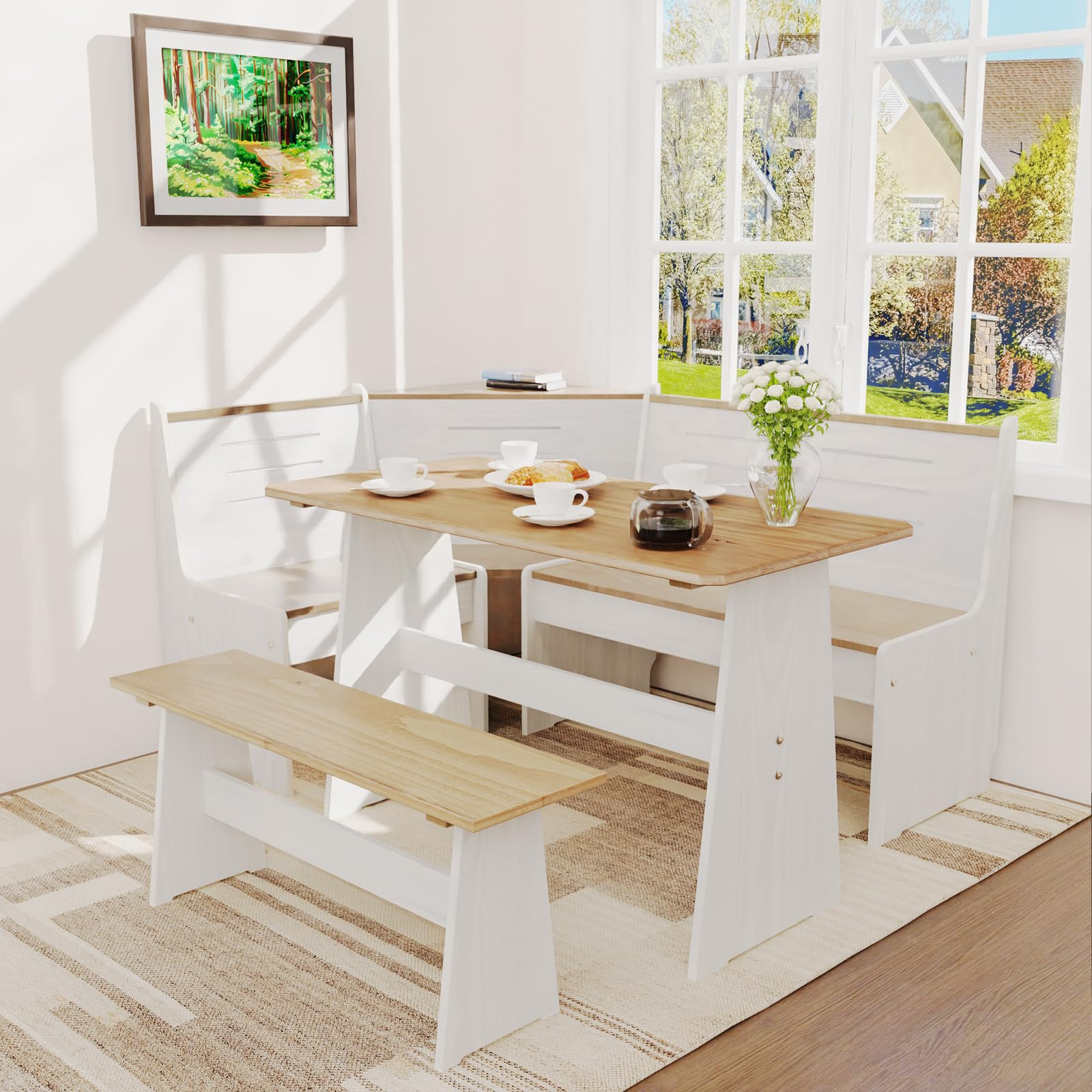 Gracava Breakfast Nook Table Set for Kitchen - White Bench Seating for Dining Room with Space Sav... | Amazon (US)