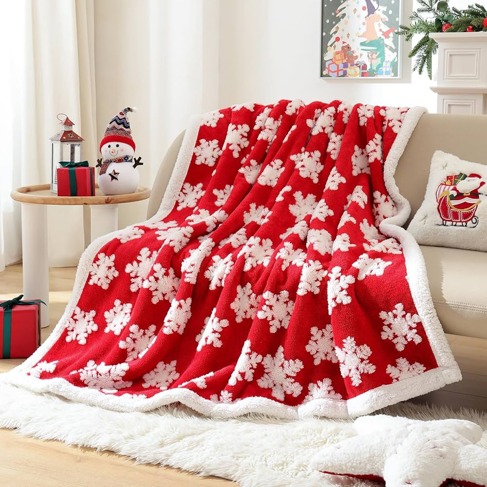 YIRDDEO Fleece Throw Blanket Red Picnic Blankets for Couch Christmas Winter Blankets with White S... | Amazon (US)