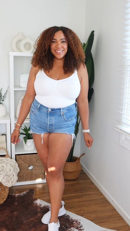 Sometimes the simplest outfits are the best! I have so many of these shorts from Levi’s and a set of these bodysuits. Easy weekend outfit for the tail end of summer. Size 33 in the shorts and large in the bodysuit. #wearwhatyoulove #wearwhatyouwant 

#LTKunder50 #LTKcurves #LTKmidsize