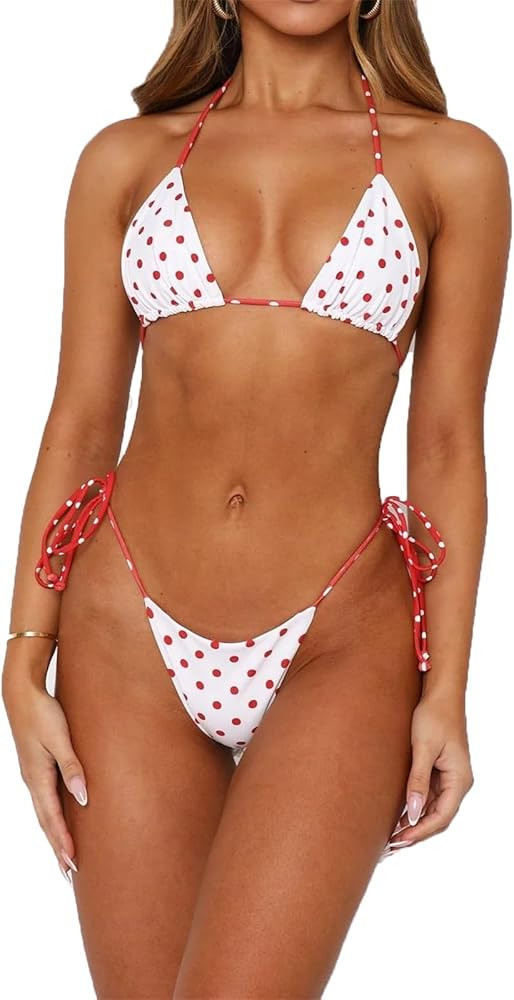 Women Sexy Brazilian Bikini Set Halter String Triangle Tie Side Cheeky Thong 2 Piece Bathing Suit... | Amazon (US)