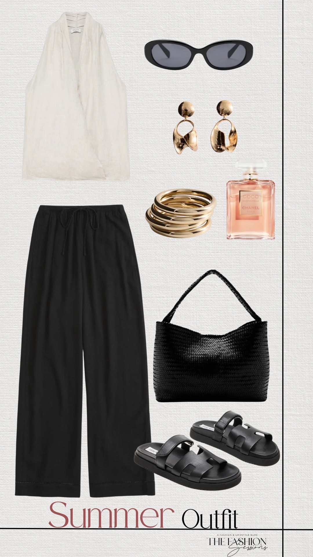 Summer Outfit | Linen Halter Top | Linen Pants | Black Woven Bag | Black Sandals | Coco Chanel |

#LTKSeasonal #LTKootd