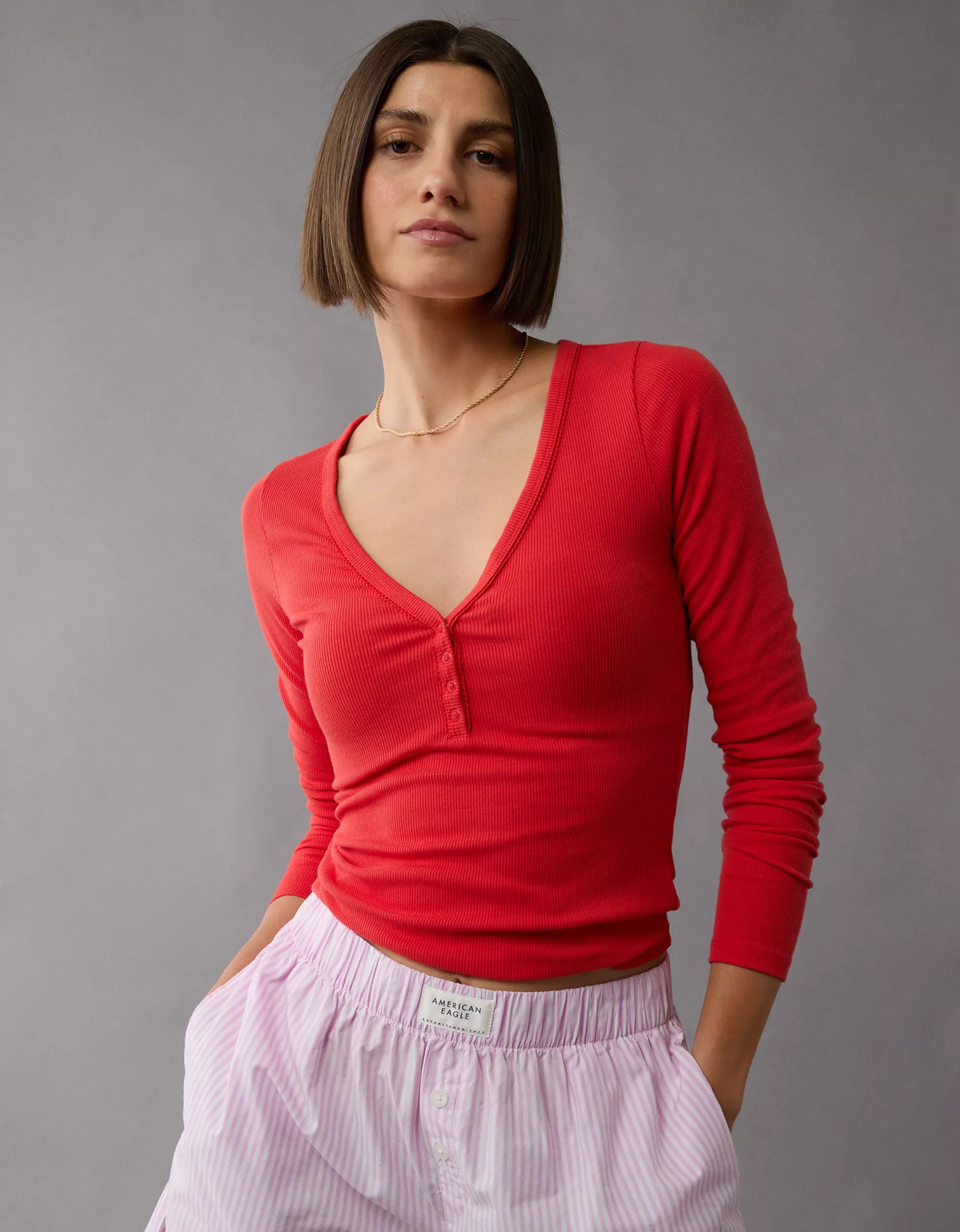 AE Long-Sleeve Henley T-Shirt | American Eagle Outfitters (US & CA)