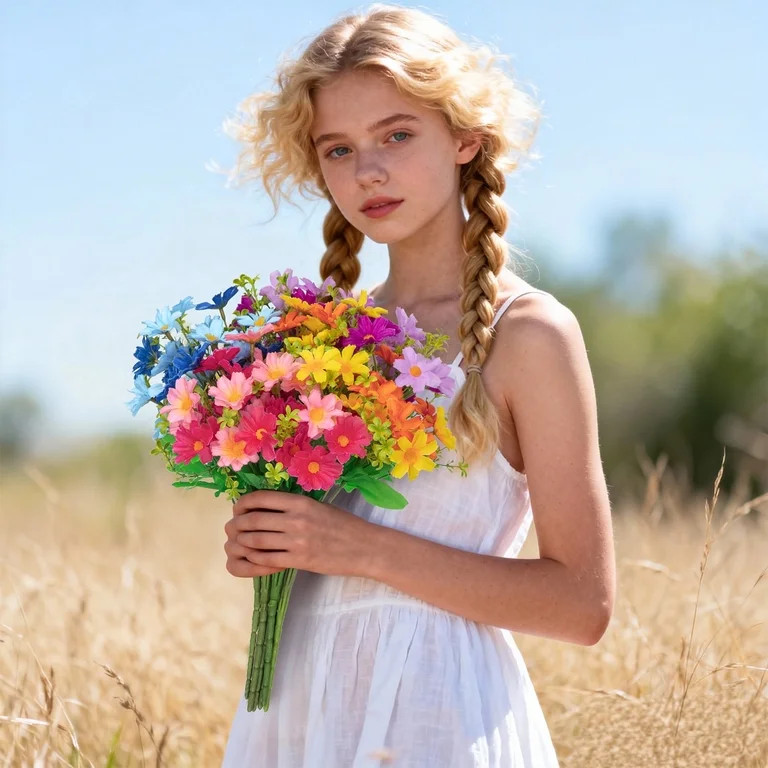 Scidweet Artificial Flowers Outdoor, 10 Bundles Faux Fake Daisy Flowers for Indoor Outside Spring... | Walmart (US)