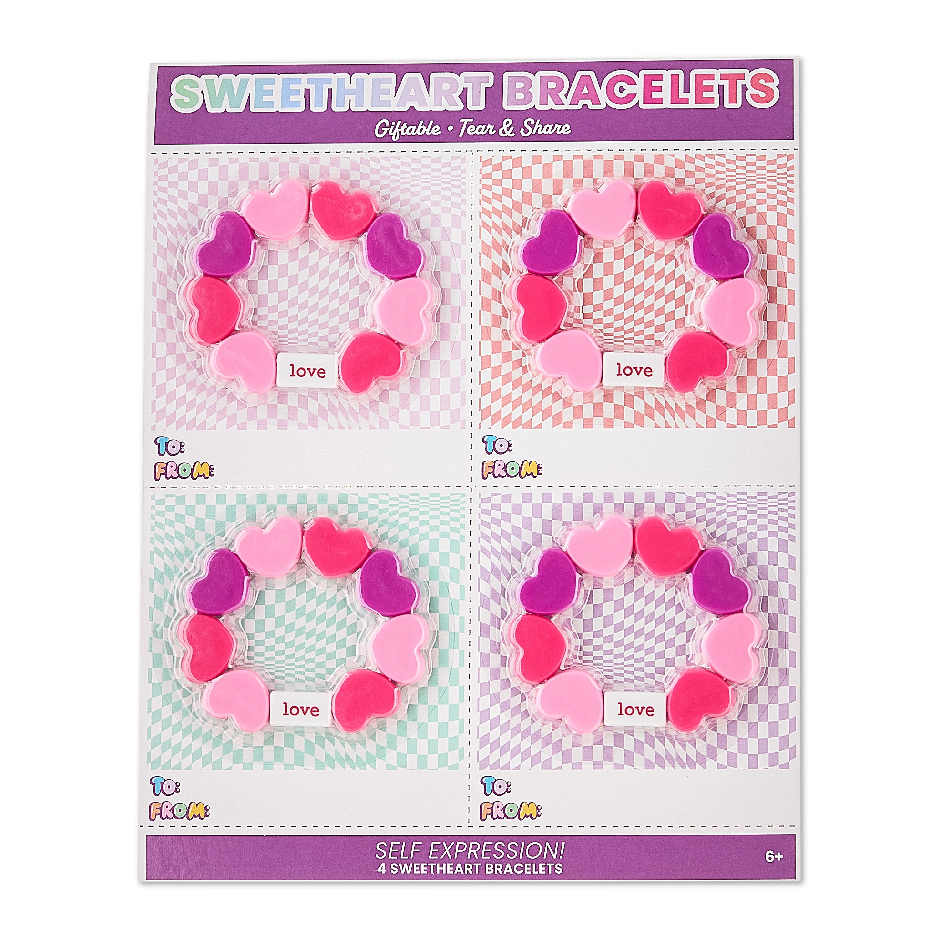 Tear and Share Sweetheart Bracelet Party Favors, Pink and Purple, 4 Count, Valentine's Day by Way... | Walmart (US)