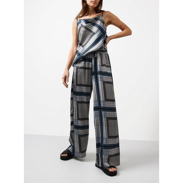 Navy Square Print Wide Leg Lace Trousers 16 | Tu Clothing