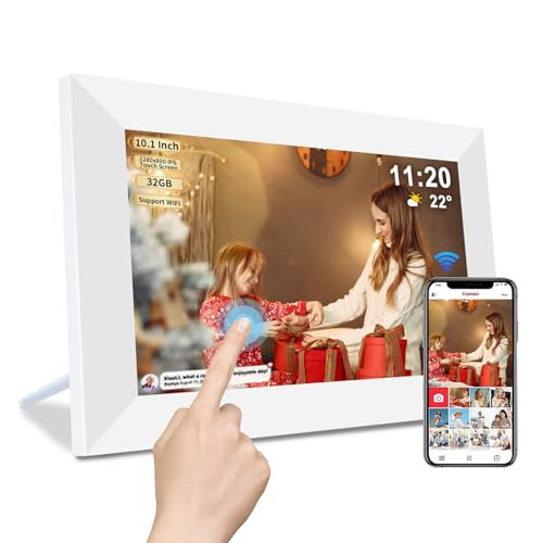 Frameo 10.1 Inch Smart WiFi Digital Photo Frame,Digital Picture Frame Wi-Fi with 32GB Storage & SD Slot, Electronic Picture Frame IPS Touch Screen with Auto-Rotate, Frameo Digital Frame WiFi -White | Amazon (US)