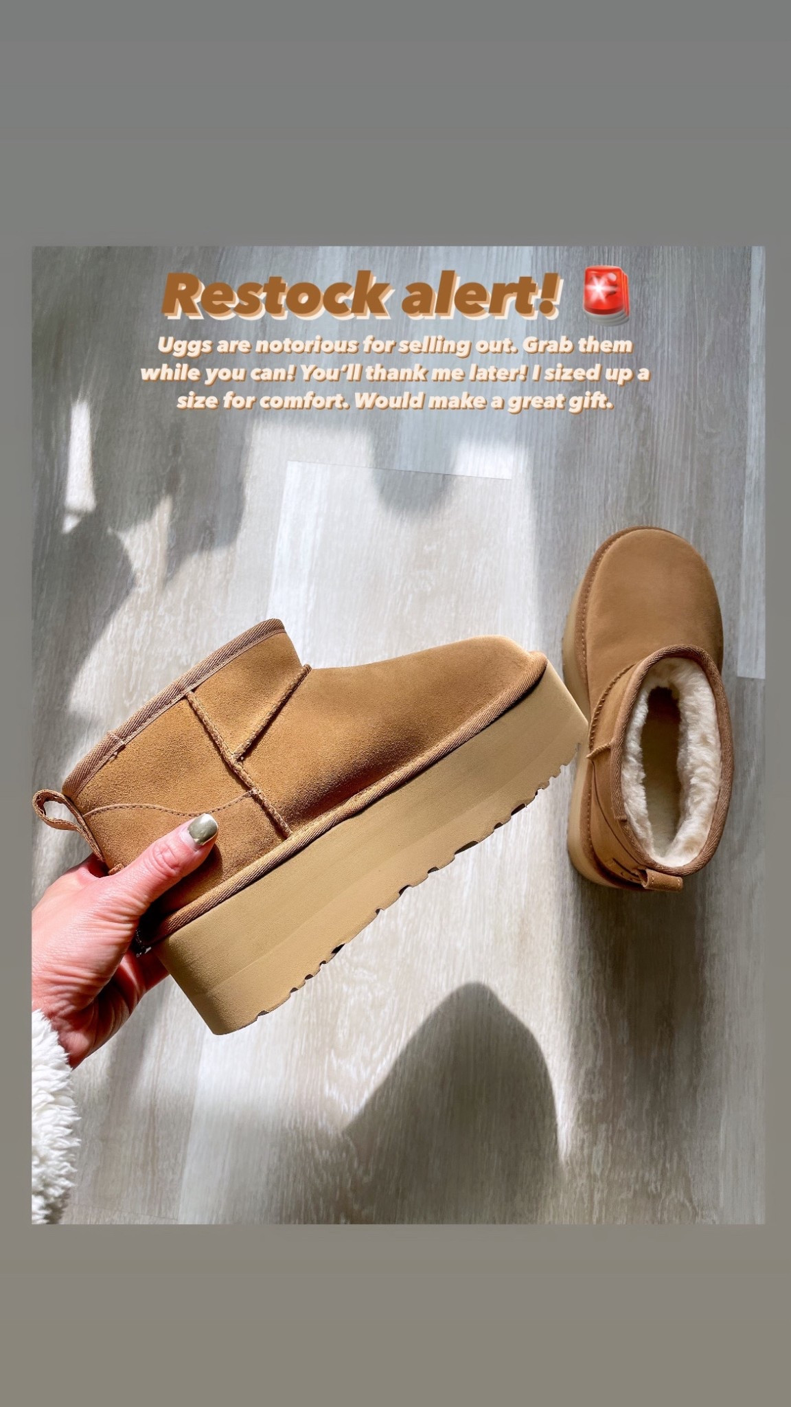 Uggs are notorious for selling out come holiday time. These platform Uggs are so popular and comfortable. I’ll take all the height I can get. Grab them while you can! You’ll thank me later!  Would make a cozy gift for her 🎁

Ugg, platform ugg, gift guide, gift ideas, gift ideas for her, gift guide, The Stylizt 









#LTKootd #LTKSeasonal #LTKGiftGuide