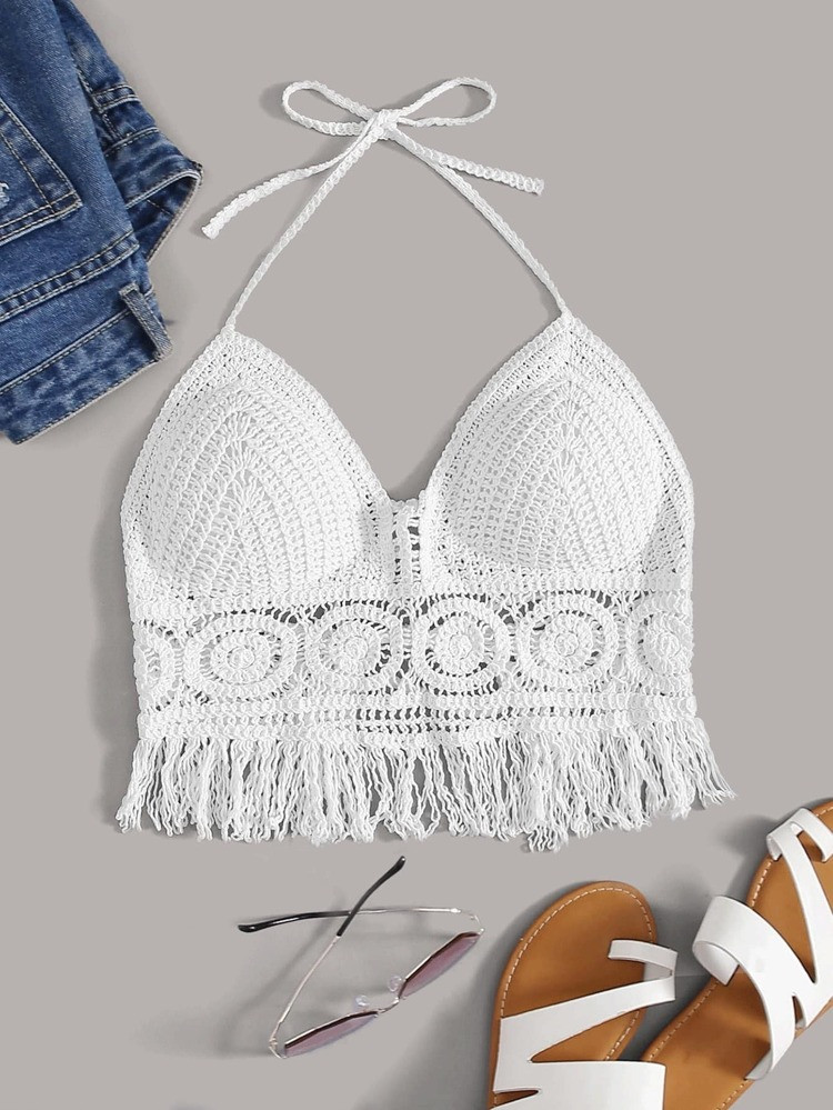 Tie Back Solid Halter Top | SHEIN