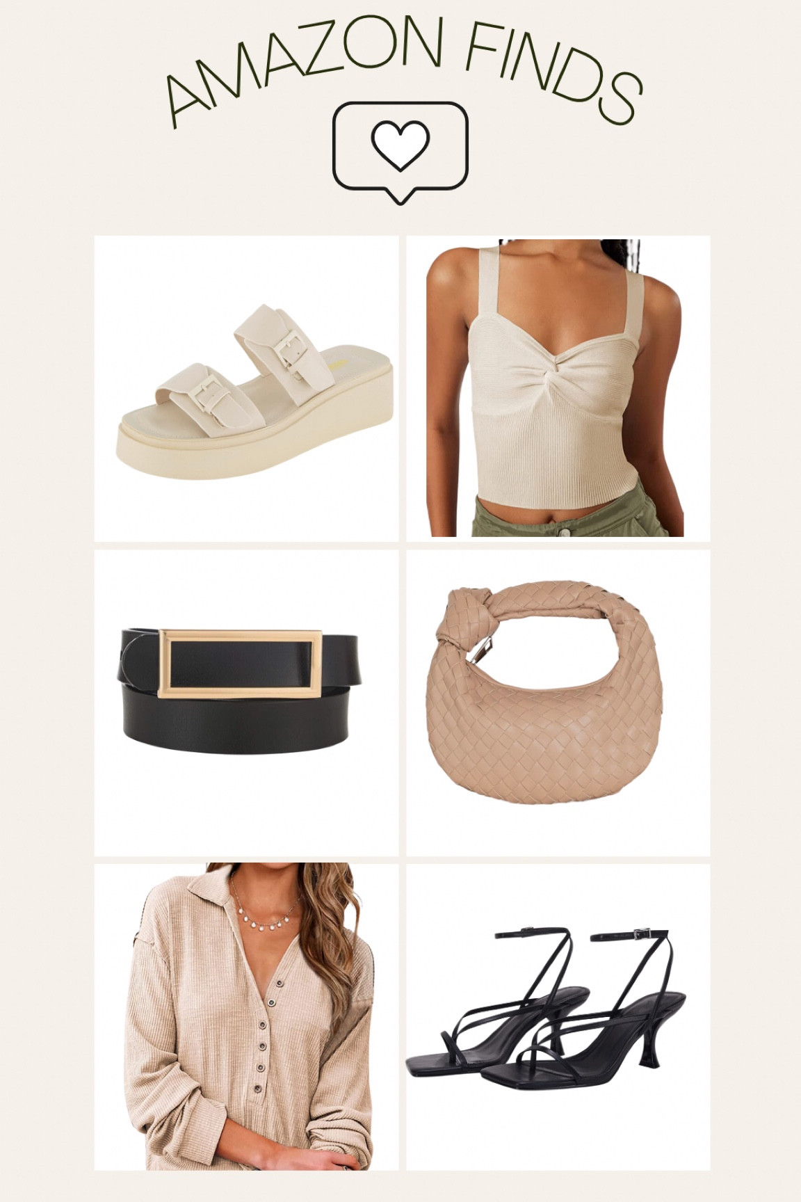 Recent Amazon finds✨
Buckle slide sandals, knit tank, chic black belt with gold buckle, woven handbag, collar thermal shirt and strappy sandals 

Amazon fashion / amazon finds / amazon shoes 

#LTKshoecrush #LTKstyletip