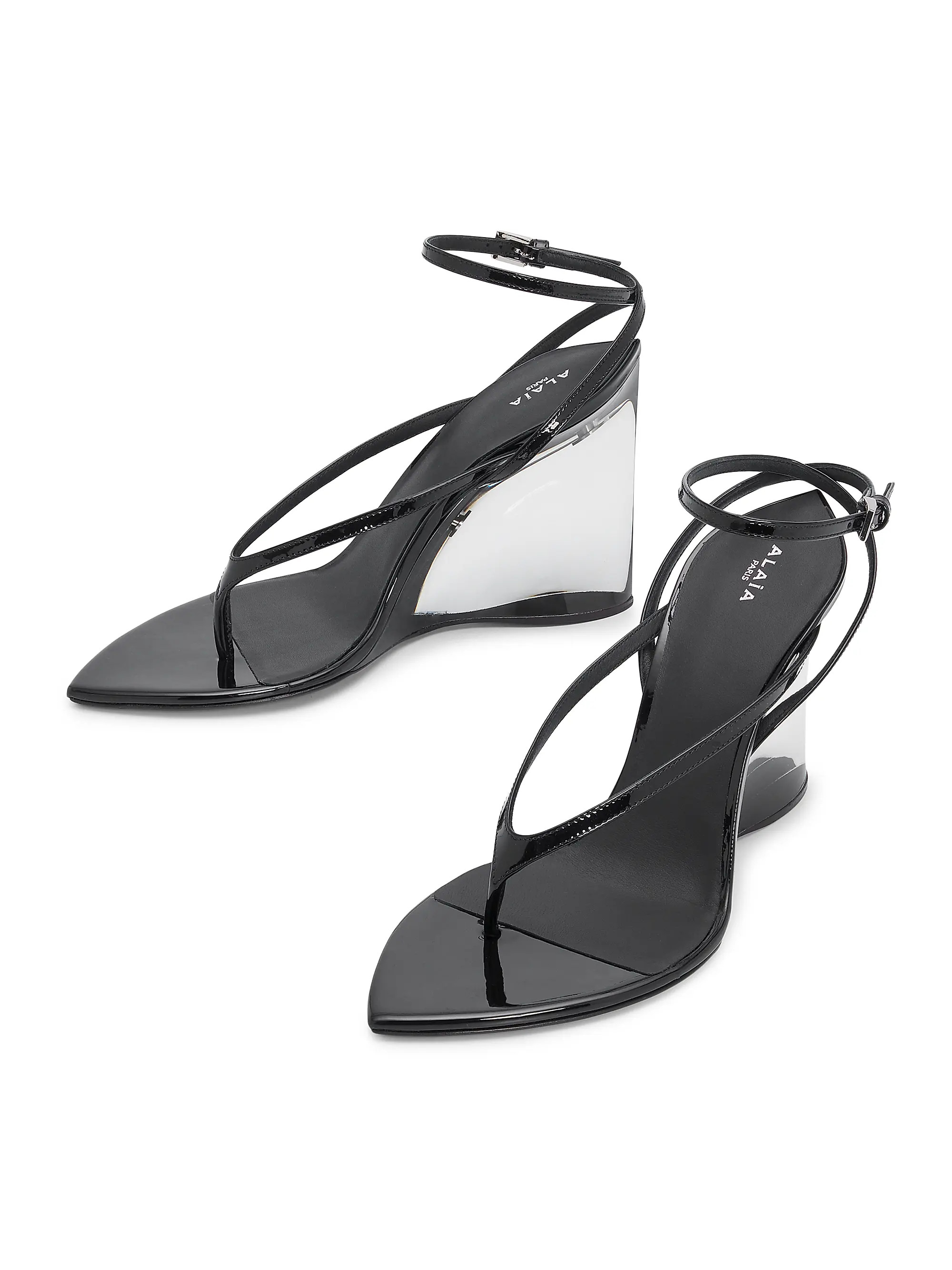 Ala\u00efa 90MM Leather Wedge Sandals | Saks Fifth Avenue | Saks Fifth Avenue
