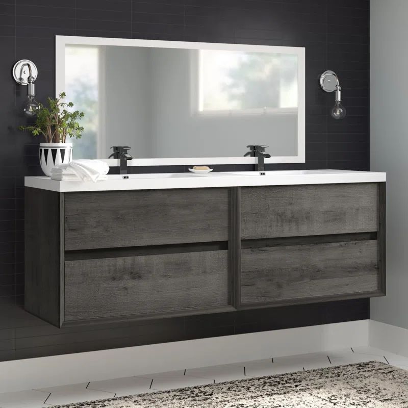 Stoltenberg 72'' Wall Mounted Double Bathroom Vanity with Plastic Vanity Top | Wayfair North America