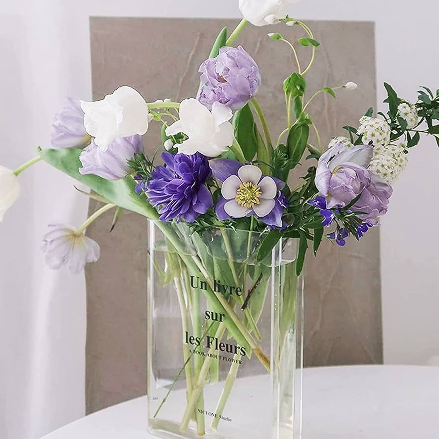 YUMIN Clear Book Vase, Book Vase for Flowers, Unique Book Shaped Vase, Acrylic Book Vase, Clear V... | Amazon (US)