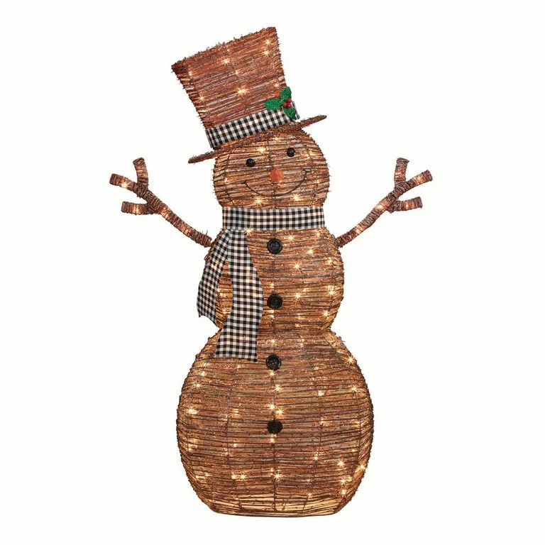 Holiday Time 60 inch Light-Up Rattan-Look Snowman, 150 Incandescent Lights | Walmart (US)