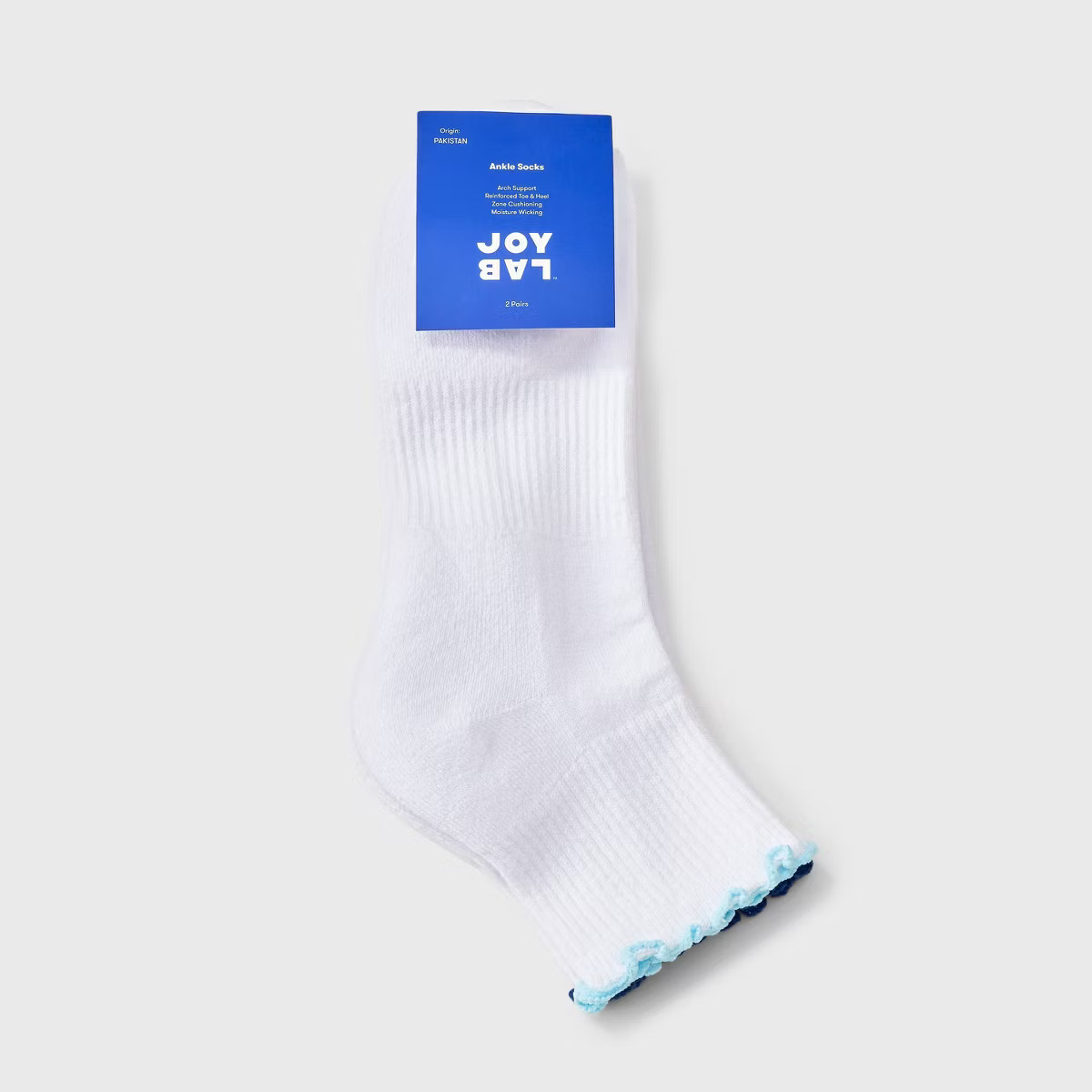 Women's Lettuce Edge Cushioned 2pk Ankle Socks - JoyLab™ White/Blue/Navy 4-10 | Target