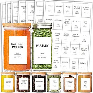 191 Spice Jar Labels Preprinted Minimalist Stickers - White Waterproof Label - Fit Round or Recta... | Amazon (US)