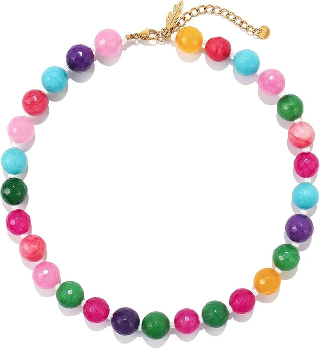 Elegance 11 designs White Beaded Gemstone Necklace for Women, Chunky Beach Waterproof Stainless S... | Amazon (US)