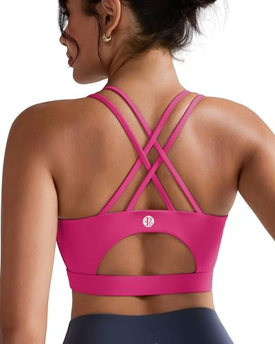 RUNNING GIRL Sports Bras for Women,Strappy Back Pink Bra Plus Size Supportive Workout Bras Padded(WX2354Bright Pink,3XL) | Amazon (US)