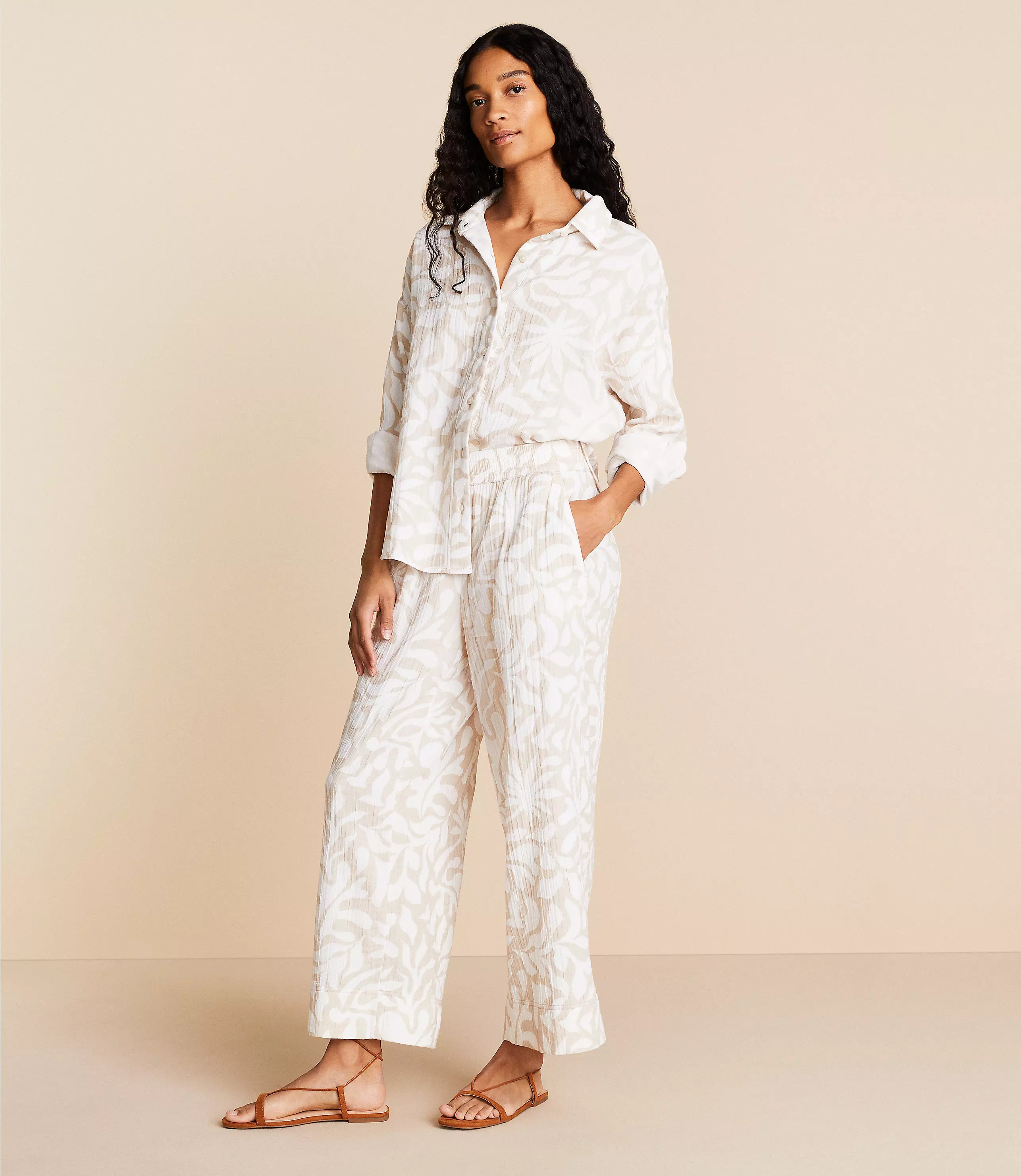 Lou & Grey Jungle Gauze Wide Leg Crop Pants | LOFT