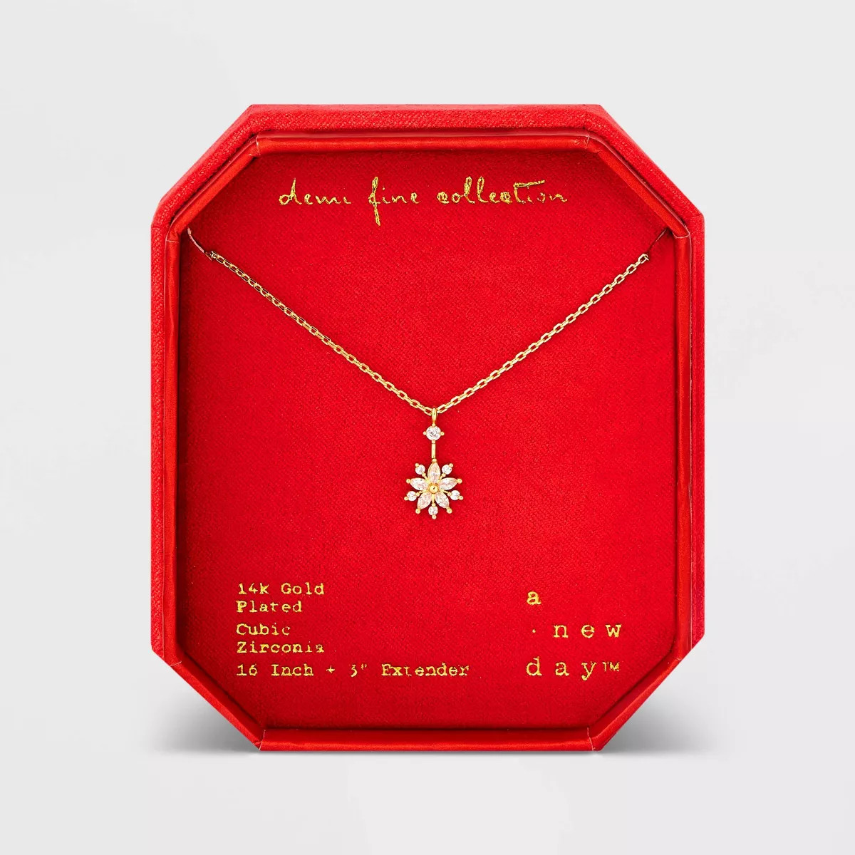 14K Gold Plated Cubic Zirconia Flower Pendant Necklace - A New Day™ Gold | Target