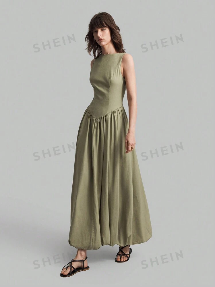 Ontre Women Scoop Neck Sleeveless Matcha Green Business Dress, Office Outfit Autumn | SHEIN USA | SHEIN