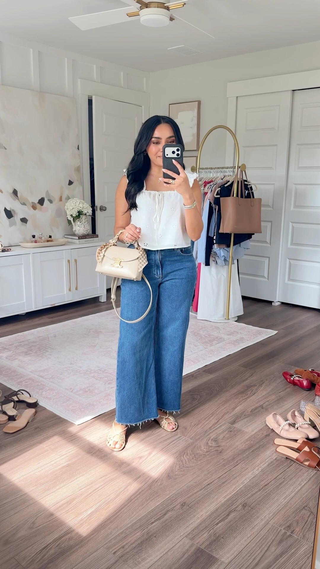 Top size xxs TTS 
Jeans size 26 regular - comes in petite too!
Gold sandals size 5 TTS

#LTKPetite #LTKSaleAlert #LTKootd