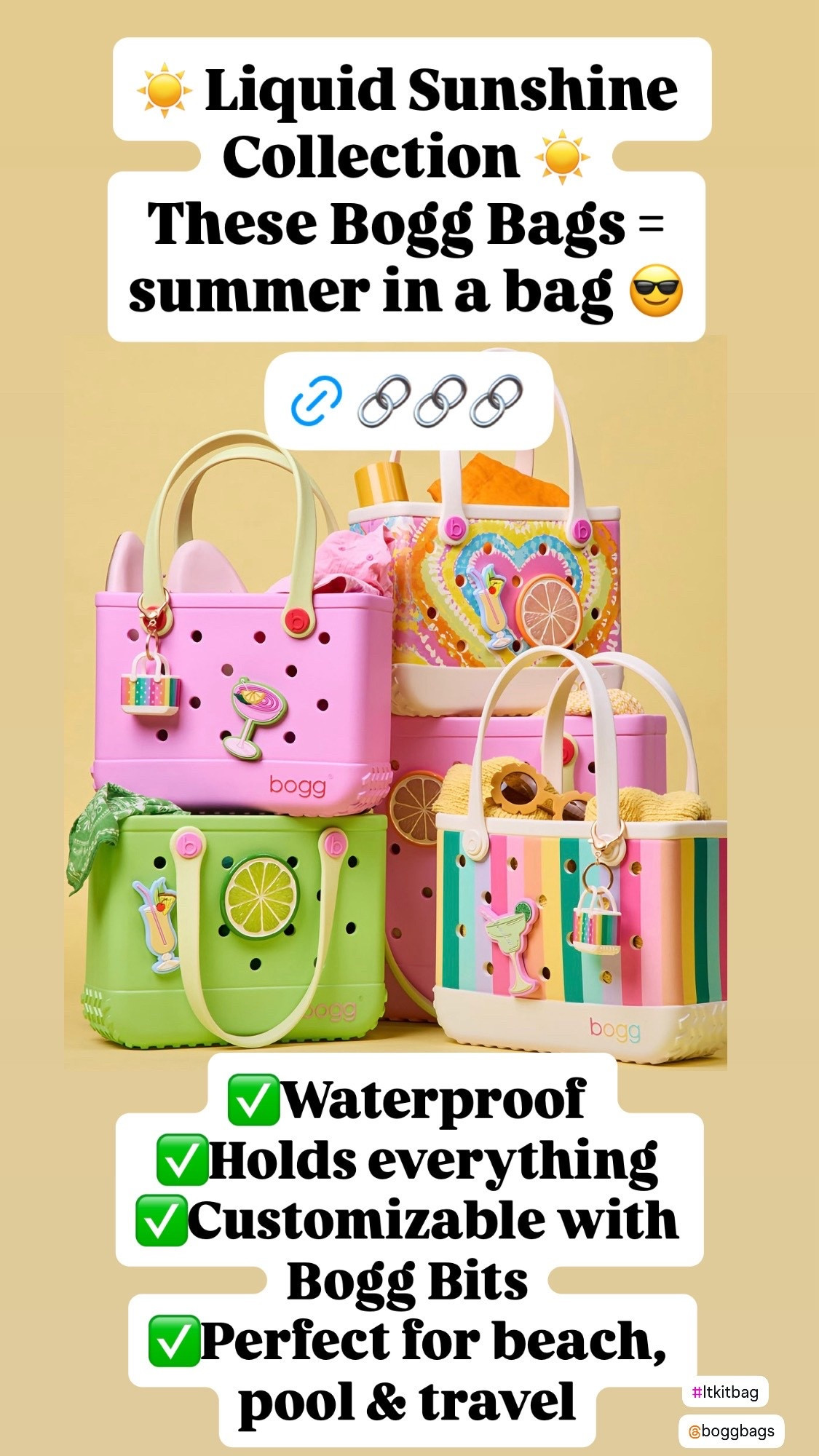 Bogg Bags

Liquid Sunshine Collection 🌈☀️
These colorful Bogg Bags are pure summer happiness. Lightweight, durable, and totally customizable with Bogg Bit charms—perfect for beach days, pool time, travel, sports, or everyday mom life.

They rinse clean, stand upright, and hold everything. This collection is such a fun pop of color for the season—don’t wait on these!

bogg bag, bogg tote, summer tote bag, beach bag, pool bag, waterproof tote, travel tote, mom bag, colorful tote, bogg bag charms, beach essentials, summer accessories, gift idea, gift for her, Valentine’s gift, 


#BoggBag
#LiquidSunshine
#BeachBagEssentials
#SummerTote
#PoolBag
#TravelBag
#MomLifeEssentials
#SummerStyle
#LTKFinds
#LTKItBag 


#LTKTravel #LTKActive #LTKValentine