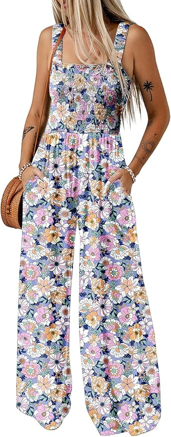 Dokotoo Women's Casual Loose Overalls Jumpsuits One Piece Sleeveless Printed Wide Leg Long Pant R... | Amazon (US)