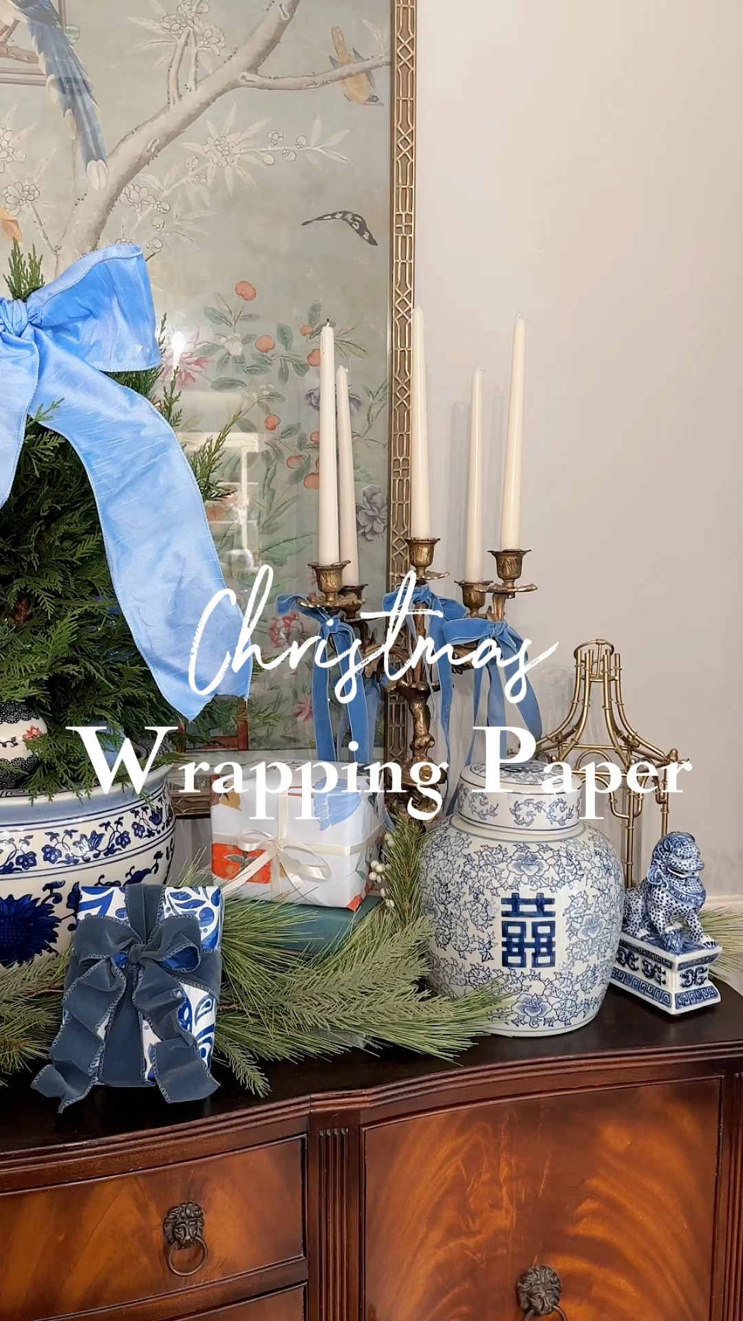 Christmas wrapping paper, Grandmillennial Christmas decor, blue and white home, blue and white decor, grandmillennial wrapping paper