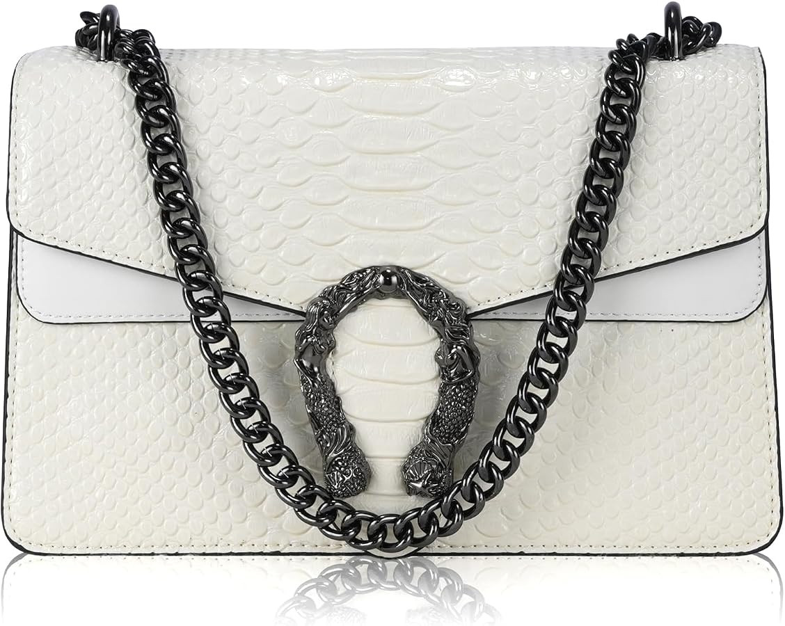Leather Crossbody and Satchel Purse for Women - Classic Snake Print Chain Purse Luxury PU Leather... | Amazon (US)