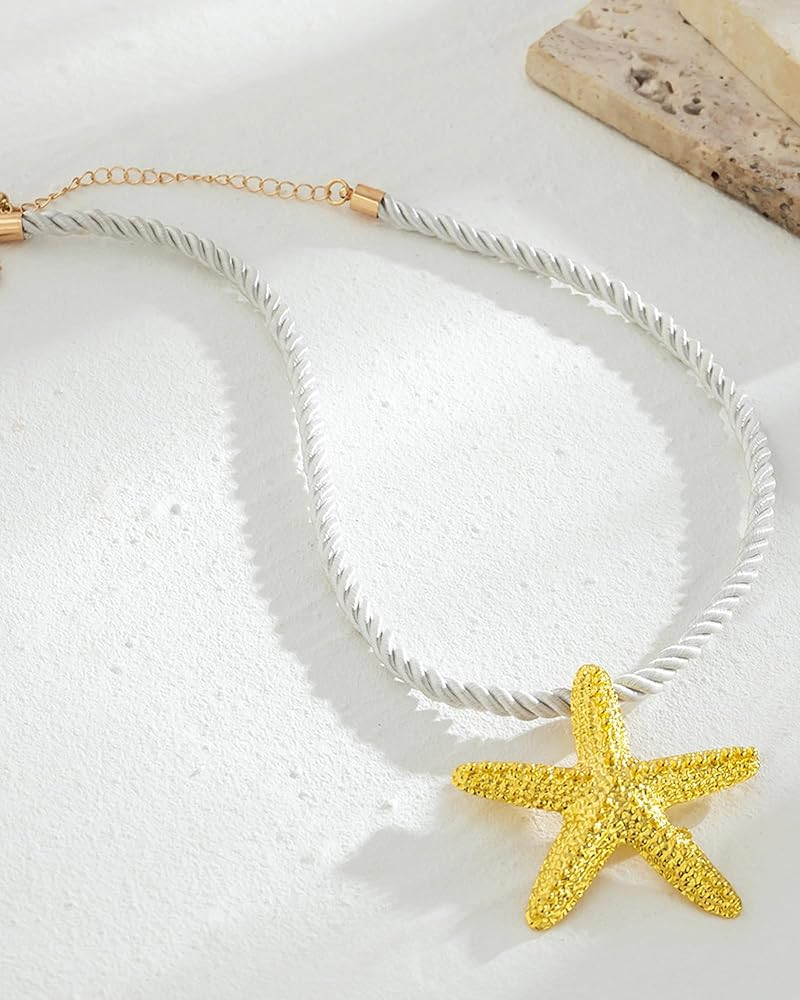 Starfish Necklace for Women Gold Seashell Starfish Pendant Necklace Layered Pearl Star Fish Choke... | Amazon (US)