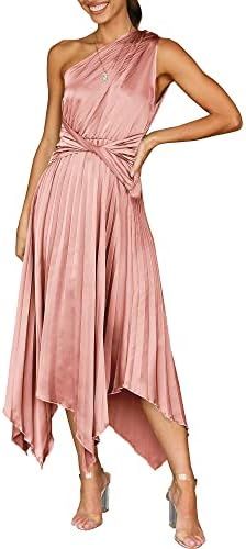 ANRABESS Women's Summer One Shoulder Midi Dress Sleeveless Twist Pleated Asymmetric Satin Cocktai... | Amazon (US)