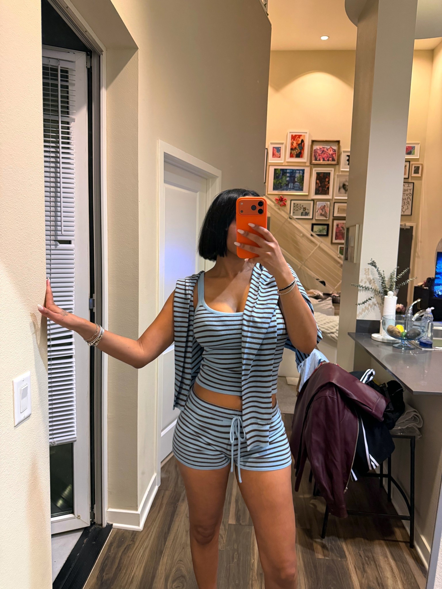 Top: small 
Cardigan & shorts: medium ￼