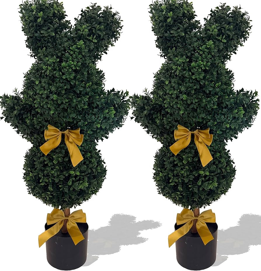 Easter Bunny Topiary 36'' Artificial Bunny-Shaped Topiary Double Ball Tree Pot Easter UV-Resistan... | Amazon (US)