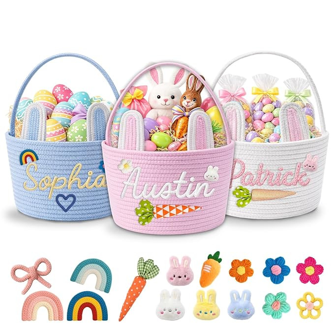 Personalized Easter Baskets, Custom Name & Icon Easter Basket with Cute Ears, Hand-Woven Easter E... | Amazon (US)