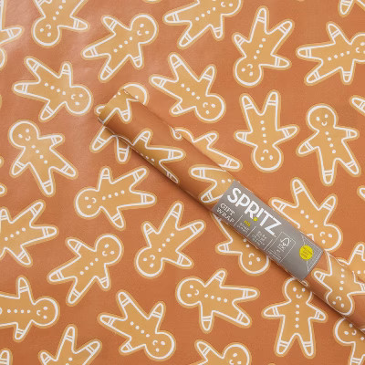 96"x30" Gingerbread Christmas Gift Wrapping Paper Brown - Spritz™ | Target