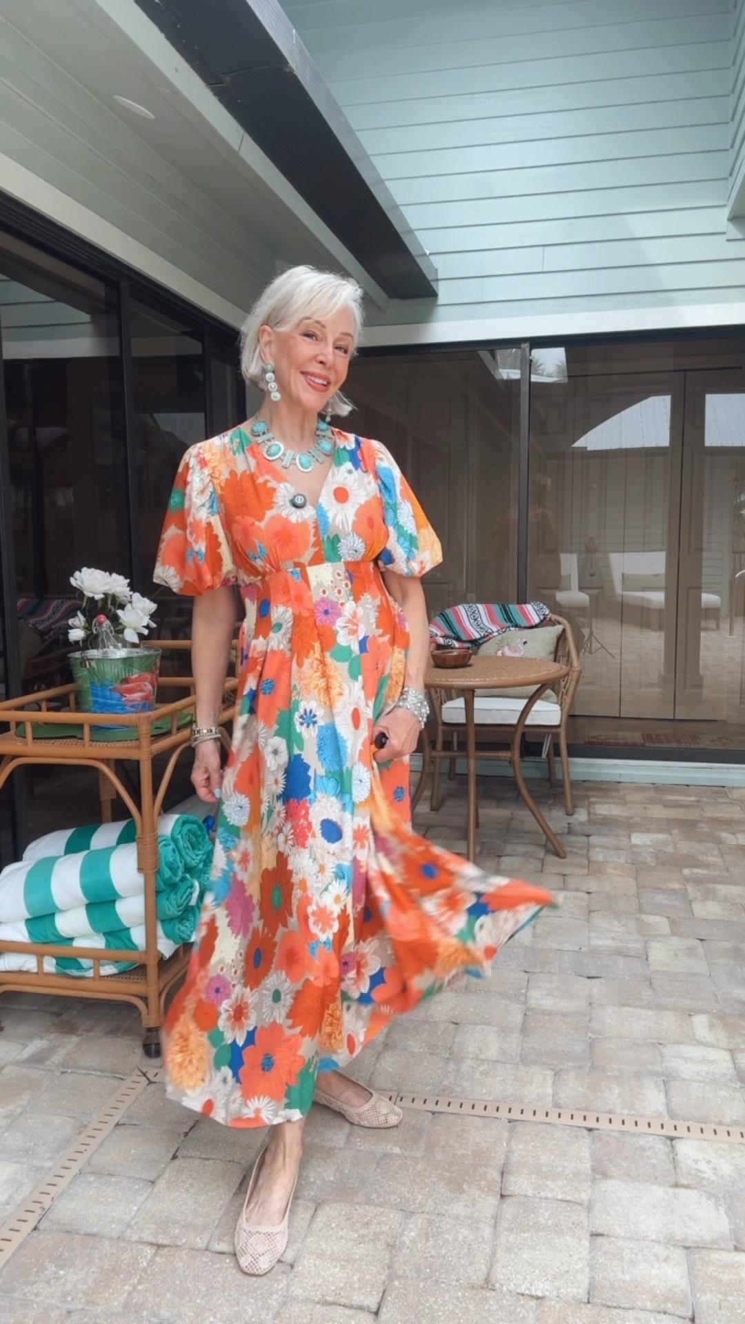  Floral prints midi length with puffed sleeves and elastic back for easy on and off. 
Statement jewelry by Chico’s 
Sandals Chico’s and Patricia Nash Designs. I am wearing a size medium. 
Under $60
Wedding guest, vacation, church and more

#LTKOver40 #LTKFindsUnder100 #LTKWedding