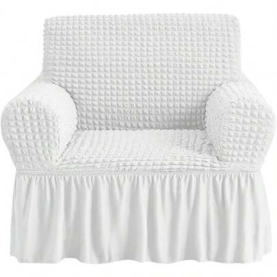 Sofa Slipcover White Sofa Cover 1 Piece Easy Fitted Furniture Protector With Skirt Country Style (3 Seater White) | SHEIN